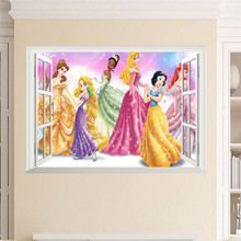 Pegatina de pared de Cenicienta Blancanieves, bella Rapunzel, Princesa de Anime, decoración del hogar para habitación de niñas, 3d Mural de ventana, calcomanía artística de película 2024 - compra barato