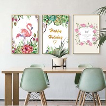 Home Decoration Print Canvas Paintings Nordic Office Wall Art Poster Picture for Living Room Tropical plants and flamingos 2024 - buy cheap