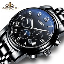 Relógio mecânico automático aesop masculino, preto, pulseira de aço inoxidável, marca top, moda, relógio de pulso, design elegante 2024 - compre barato