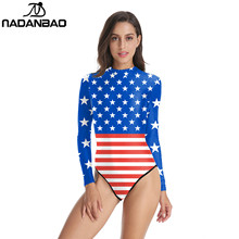 New Arrival One Piece Swimsuit Loog Sleeve Zippered Surfing Bathing Suit American Flag Printed Women Swimwear Swim Suit  Y02025 2024 - buy cheap