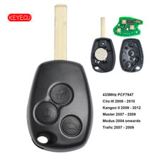 Keyecu-chave remota com 3 botões, 433mhz, chip pcf7947, para renault kangoo ii clio iii 2024 - compre barato