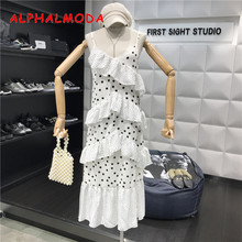 Женское платье на бретельках ALPHALMODA, многослойное платье в горошек с оборками на лето 2019 2024 - купить недорого