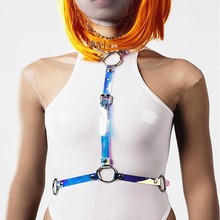 Arnés gótico Punk hecho a mano de cuero transparente de PVC, arnés de Gargantilla Halter de vinilo azul, correas de cinturón para Bondage corporal 2024 - compra barato