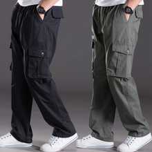 spring summer casual pants male big size 6XL Multi Pocket Jeans oversize Pants overalls elastic waist pants plus size men 2024 - buy cheap