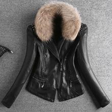 plus size 3XL 2020 autumn and winter new fashion rivet thicken slim short fur collar pu leather zipper Motorcycle jacket 2024 - buy cheap