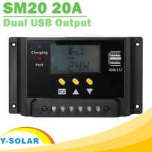 Новый 20A двойной USB порт Солнечный контроллер 12 В 24 в автоматическая работа ЖК-дисплей Солнечный регулятор PWM с макс. 480 Вт солнечная панель SM20 2024 - купить недорого