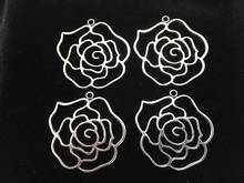 4pcs big rose flower shiny silver zinc alloy lead nickle free pendant, charm, drops for diy 41mm lead and nickle free 2024 - buy cheap