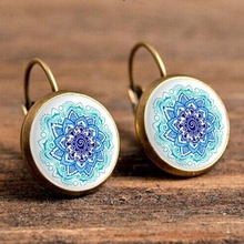 SUTEYI Blue Lotus Mandala stud earrings jewelry for women crystal cabochon earring om symbol Buddhism, zen yoga henna earing 2024 - buy cheap