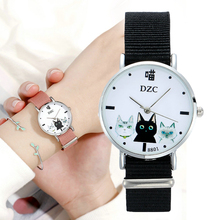 Female Gift Quartz Wristwatches Relogio Feminino Top Brand Luxury Ladies Watches Cartoon Cat Girls Clock Nylon Strap Women Watch 2024 - buy cheap