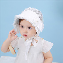 Sombrero de encaje con flores para bebé, gorro de princesa para niñas, Color sólido, accesorios de fotografía para recién nacidos 2024 - compra barato