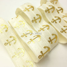 10yards/lot Anchor Print Fold Over Elastic Gold Foil Anchor FOE 5/8" Top Quality Elastic Ribbon for Headwear Hair Accessories 2024 - buy cheap