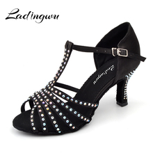 Ladingwu-zapatos de baile latino para mujer, sandalias de satén con purpurina y diamantes de imitación, color morado, azul y negro, para salón de baile 2024 - compra barato
