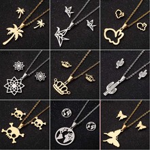 SMJEL Simple Necklaces for Women Stainless Steel Rose Flower Crane Animal Crown Map Pendant Fashion Statement Jewelry Female BFF 2024 - buy cheap