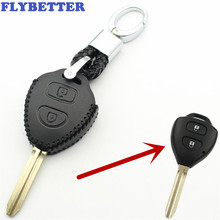 FLYBETTER Genuine Leather KeyChain 2Button Remote Key Case Cover For Toyota Camry/Prado/Corolla/Avensis/Yaris Car Styling  L229 2024 - buy cheap