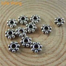 Julie Wang 100PCS Flower Shape Spacer Beads Antique Silver Color Alloy Charms Jewelry Making Bracelet Necklace DIY Findings 2024 - buy cheap