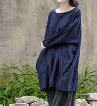 ¡Diseño original! Blusa holgada de algodón y lino para mujer, blusa informal de manga larga, de talla grande, para primavera y otoño, 2015 2024 - compra barato