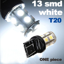 2 led branco/vermelho para carro, t20 7443 7440 w21/5w w21w, 13 leds 5050 smd, lâmpada de luz de backup de freio traseiro 2024 - compre barato