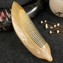 New Yak Horn Comb Leaf Shape Hairdressing Hairbrush Free Lettering Natural Anti-hair Loss Static Portable Combs For Female Gift 2024 - buy cheap