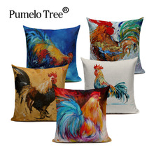 Colorful Oil Painting Cock Rooster Cushions Pillows Covers Fashion Decorative Car Sofa Linen Cotton Cushion Cover Pillow Case 2024 - buy cheap