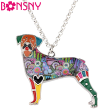 Bonsny Enamel Alloy Standing Rottweiler Dog Necklace Pendant Chain Choker Collar Animal Novelty Hot Jewelry For Women Girls Gift 2024 - buy cheap