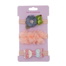 Diadema de lazo para bebé recién nacido, bandanas elásticas de princesa, diademas de gasa con flores para niños, conjuntos de regalos, 3 unids/lote 2024 - compra barato