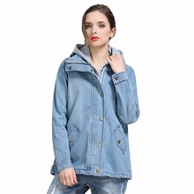 2019 New Plus size 4XL Spring Autumn Denim Trench Coat Women Casual Two-piece set Hooded vest Sweatshirt and Jean Outerwear G522 2024 - buy cheap