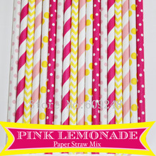 150pcs Mix Colors Pink Lemonade Paper Straws,Light Pink Striped,Dot,Yellow Chevron,Polka Dot,Deep Pink Stripe,Swiss Dot,Party 2024 - buy cheap