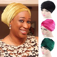 Women Gorgeous Embellished Sequined Long Velvet Turban Muslim Ladies Headscarves Luxurious Hijab Soild Color Headwear Turbante 2024 - buy cheap