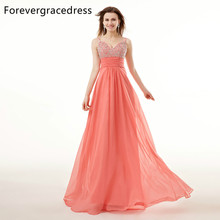 Forevergracedress-vestido de graduación Coral con imagen Real, nuevo diseño, barato, cuentas de cristal largo Formal con escote de espalda, vestido de fiesta de talla grande 2024 - compra barato