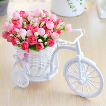 Florero de ratán Rosa artificial + Flores, conjunto de flores artificiales, decoración para el hogar y boda, regalo de cumpleaños, P20 2024 - compra barato