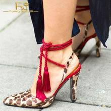 Fsj elegante leopardo impressão vermelho borlas strappy slingback feminino bombas moda festa festival de música senhoras sapatos 2021 tamanho 4-16 2024 - compre barato