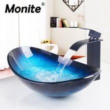 Monite Fast Free Shipping Bathroom Unit Cloakroom Wash Basin Sink Bowl with ORB Mixer Faucet Tap Bule Glass Basin Sink 2024 - buy cheap