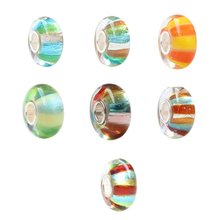 925 Sterling Silver Foil Large Hole Beads Green Line strip Glass Colorful Stripe Charm Fit European  3.5mm Bracelet 2024 - buy cheap