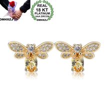 OMHXZJ-pendientes de tuerca EA226 para mujer y niña, moda europea, regalo de boda, abeja, oro, circón, blanco, AAA, 18KT, oro amarillo 2024 - compra barato