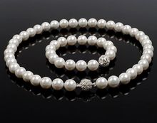 Sallei natural nanyang pearl 7-8mm white shell beads necklace bracelet ball buckle set earring women gift -jewelry 2024 - buy cheap