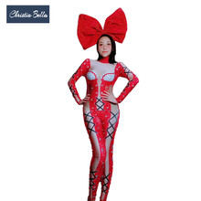 Christmas Party Stage Costumes Women Rhinestones Jumpsuit Stretch Rompers Performance Cosplay Outfit Singer Dancer Bodysuits 2024 - buy cheap