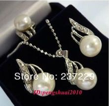 Nobre branco pérolas de cristal prata corrente senhora pingente colar anel brincos conjunto 2024 - compre barato