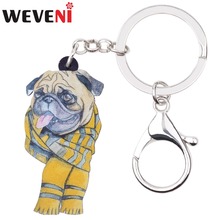 WEVENI Acrylic Anime Scarf French Bulldog Pug Dog Key Chains Keychain Animal Jewelry For Women Girl Female Bag Party Car Charms 2024 - buy cheap