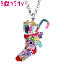 Bonsny caixa de presente de natal esmalte, gargantilha corrente colar de cana doce decorações joias para mulheres meninas crianças 2024 - compre barato