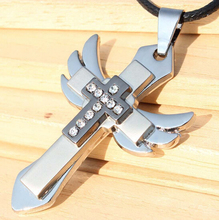 Hot Selling New Arrive Men Jewelry Korean Fashion Angel Wing Cross Pendant Leather Chain Necklace RuYiXLQ056 2024 - buy cheap