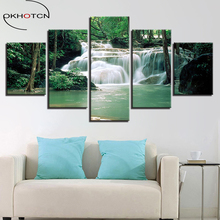 Lienzo enmarcado OKHOTCN, cuadros Bebroom, arte de pared, 5 piezas, pintura de cascada, lago, bosque, árbol, cartel de paisaje, decoración del hogar 2024 - compra barato