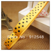 20yards 3\/8" 10mm black Polka Dots yellow Grosgrain Ribbon -Free Shipping,hyd009 2024 - buy cheap