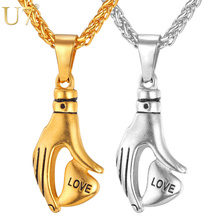 U7 Love In Hand Women Men Pendant Gold Color Stainless Steel Female Romantic Gift wholesale Heart Necklace P759 2024 - buy cheap