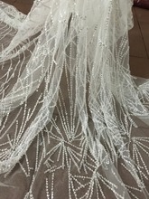 Кружевная ткань с вышивкой в виде сетки, романтичное женское кружево из бисера для вечернего платья/модного показа 2024 - купить недорого