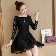 2019 Summer New Women Dress Vintage Black Sexy Lace Hollow Mini Dresses Elegant Female Casual Bodycon Party Dress Vestidos R345 2024 - buy cheap