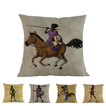 Fronha de travesseiro decorativa para sofá, capa de almofada decorativa de linho de personagem desenho animado primitivo africano 2024 - compre barato