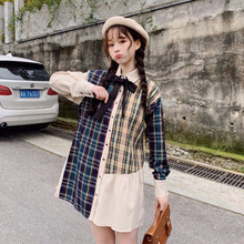 Female Summer Student Women's College Style Plaid Stitching Student Fresh Bow Dress Japanese Student College Elegant Sweet Dress 2024 - buy cheap