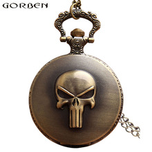 Vintage Anime The Punisher Skull Pocket Watch Necklace Chain Pendent Antique Quartz pocket fob watches Relogio Men Watches Gift 2024 - buy cheap
