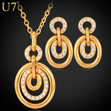 U7 Necklace Set For Women Gold/Silver Color Rhinestone Fashion Jewelry Trendy Necklace Earrings Party Jewelry Sets S515 2024 - buy cheap