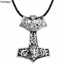 Nostalgia Thor Hammer With Cross Lion Head Engraved Pendant Mens Ethnic Necklace Chain Rope Jewelry Making 2018 2024 - buy cheap